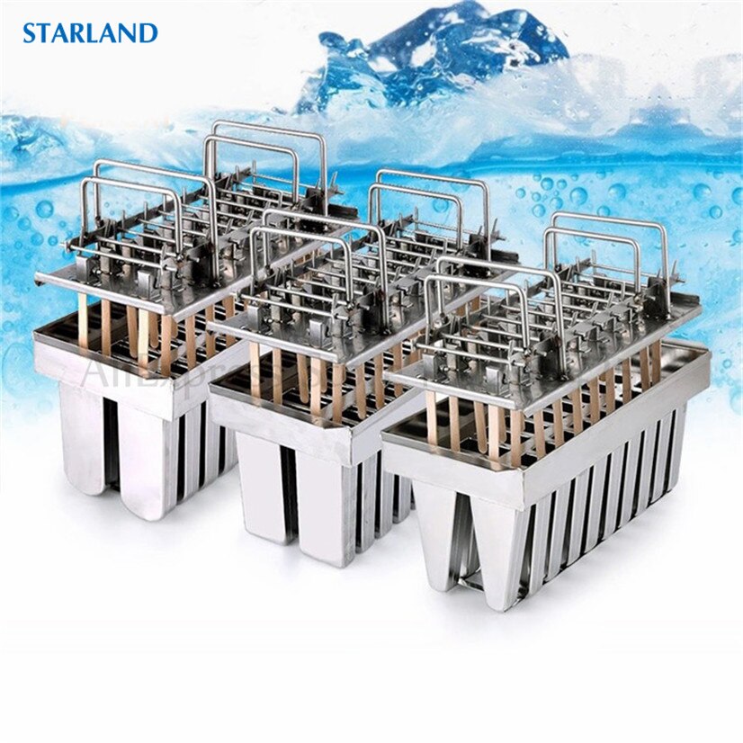 Kaupallinen diy mehujää muotti mehujääpuikko mehujää muotit 304 ruostumattomasta teräksestä jäätelöä muotit 20 solua per erää kanssa kiinni pidike