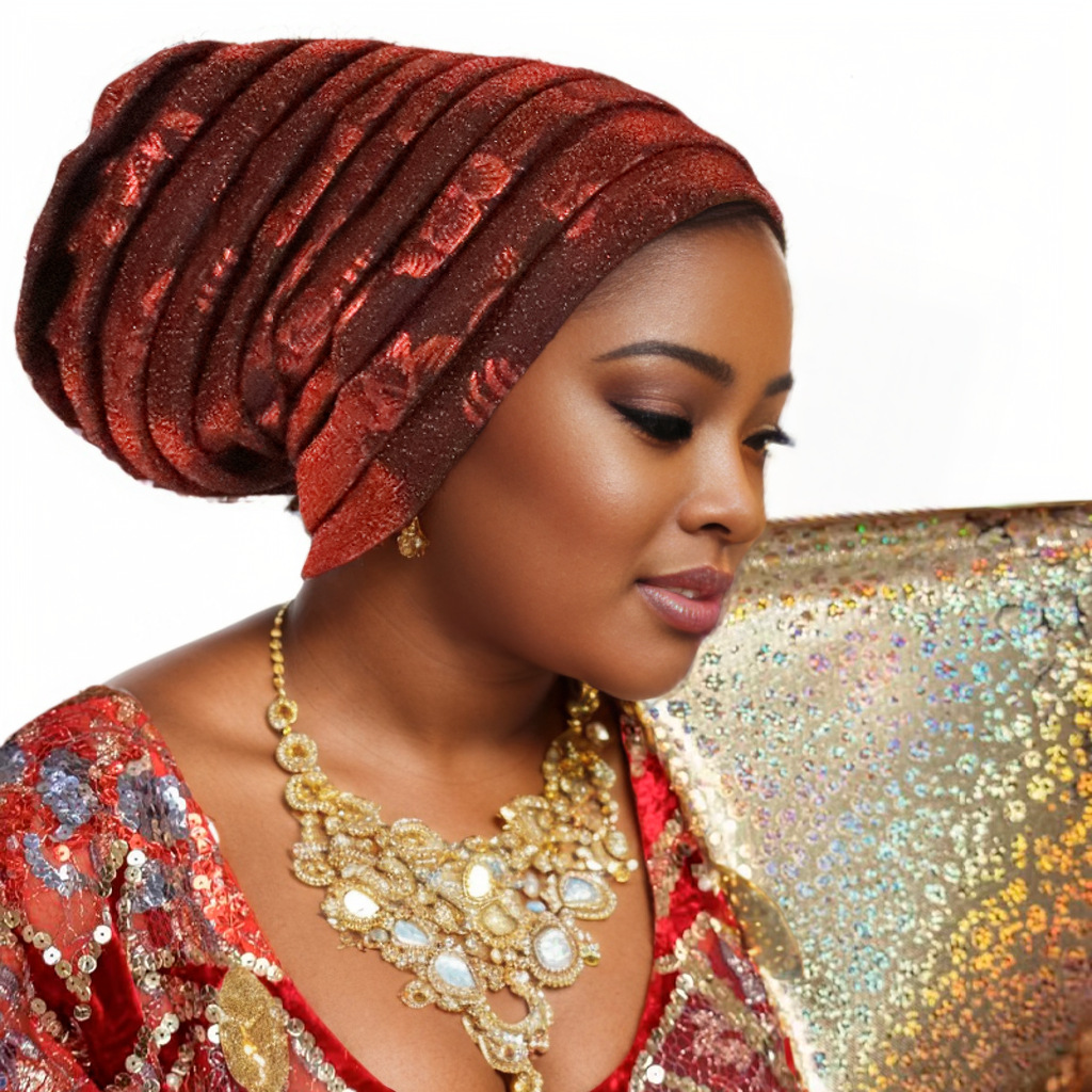 Gorro de Turbante plisado de cuerpo completo con purpurina para Mujer, envolturas para la cabeza para Mujer, pañuelo musulmán, sombrero, Turbante para Mujer, tocado africano: Crema