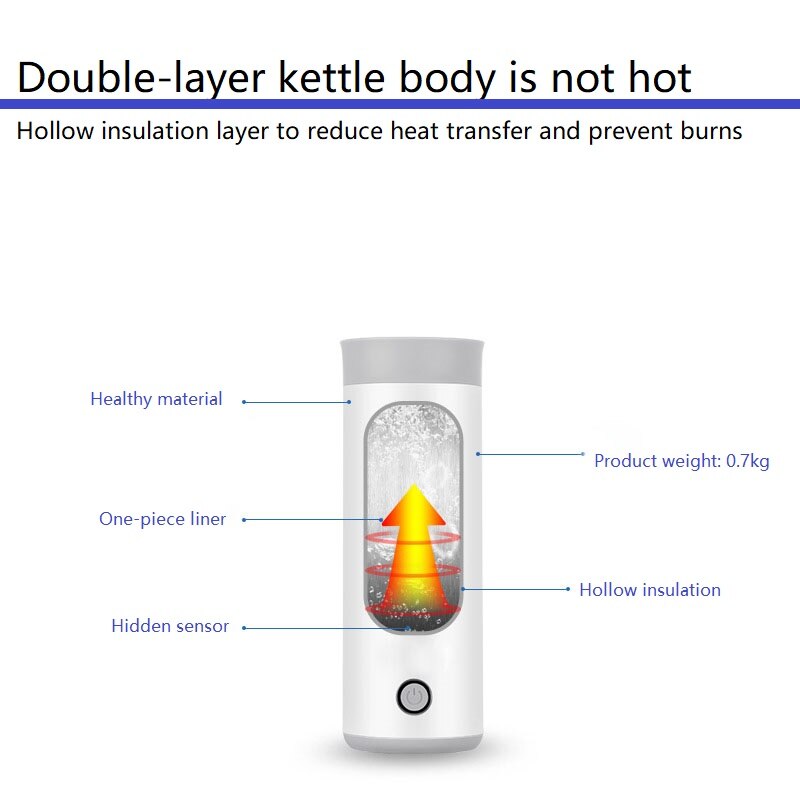 Draagbare Reizen Elektrische Waterkoker Mini Thermosfles Smart Theepot Verwarming Cup Melk Kokend Eierkoker Rvs Metalen Fles