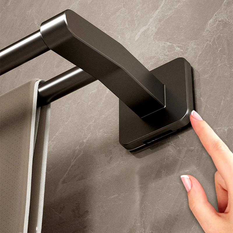 Badkamer Handdoekrek Zwarte Handdoekhouder Muurbevestiging Geen Boorbevestiging 40/50cm Keukenhanddoekstang Aluminium Dubbele Bar 2 Tier Rail