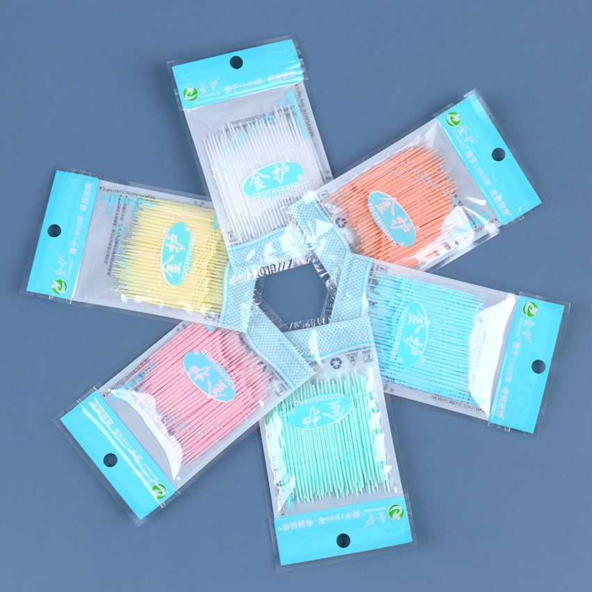 100 PCS Duplo-Headed Higiene Bucal Escova Escolha Interdental Escova de Dentes Varas de Limpeza Oral Floss Palito de Plástico