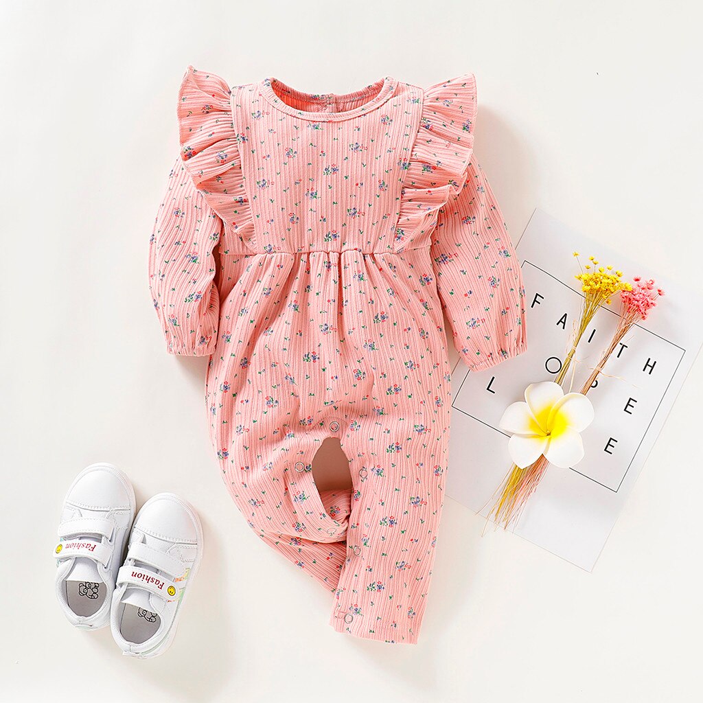 Herfst Baby Baby Jongen Meisjes Lange Mouw Cartoon Print Gestreepte Print Romper Jumpsuit Kleding Gratis Z4: Roze / 6m