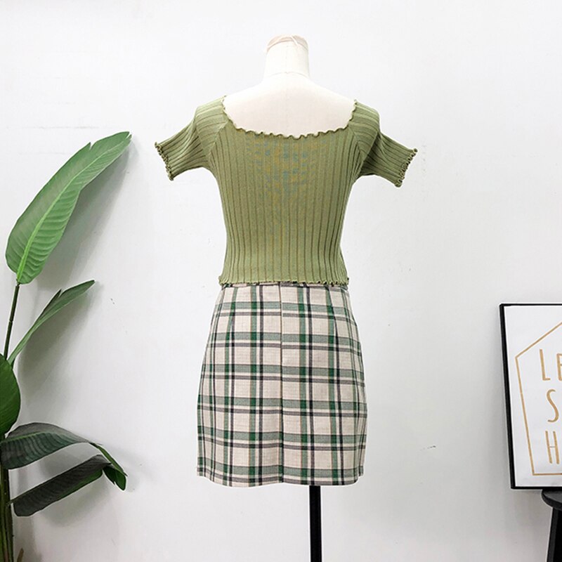 Kvinnor t-shirt off shoulder stickad crop tops kvinnor solida kortärmade smala t-shirts kvinnor sommar