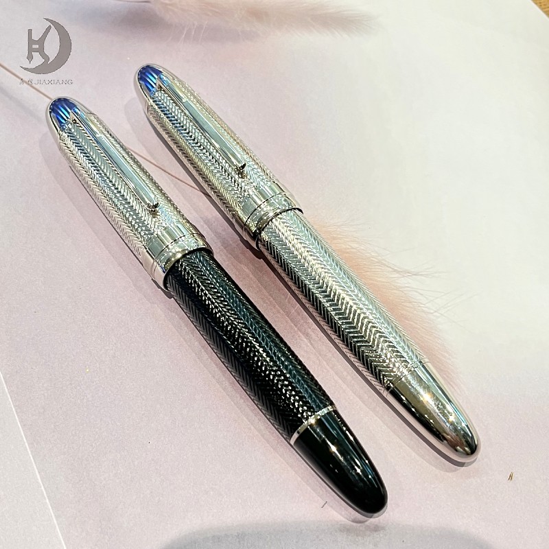 JD 129 pluma de lujo con punta de iridio y convertidor de tinta, plumas estilográficas de caligrafía de Metal con Clip plateado dorado grande de primera para recuerdo