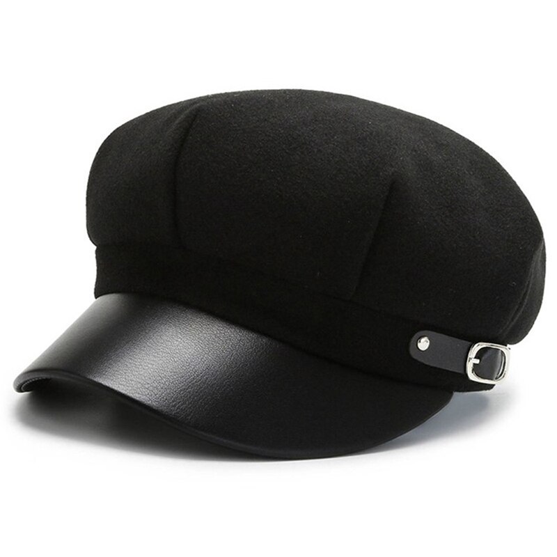 Casual Woolen Achteckige Hüte Für Frauen Winter Herbst Hut Damen Boinas Baskenmütze Kappe Weiblich Ballonmützen Gatsby Caps: black