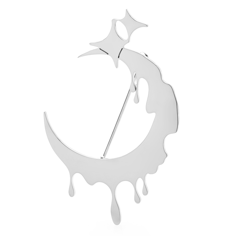 Wuli&Ampere;Baby edelstahl-mondbroschen für damen und herren, 2-- farbig, kunstvoll gestaltet, mond- und sternenbrosche, Party- und freizeitschmuck: Silber