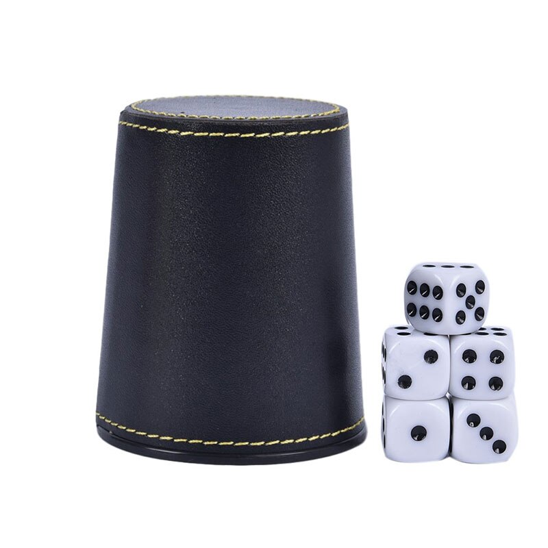 Lederen Pu Trompet Flanel Dobbelbeker Bar Ktv Entertainment Dobbelstenen Cup Met 5Pcs Dices Dobbelstenen Cup: Black