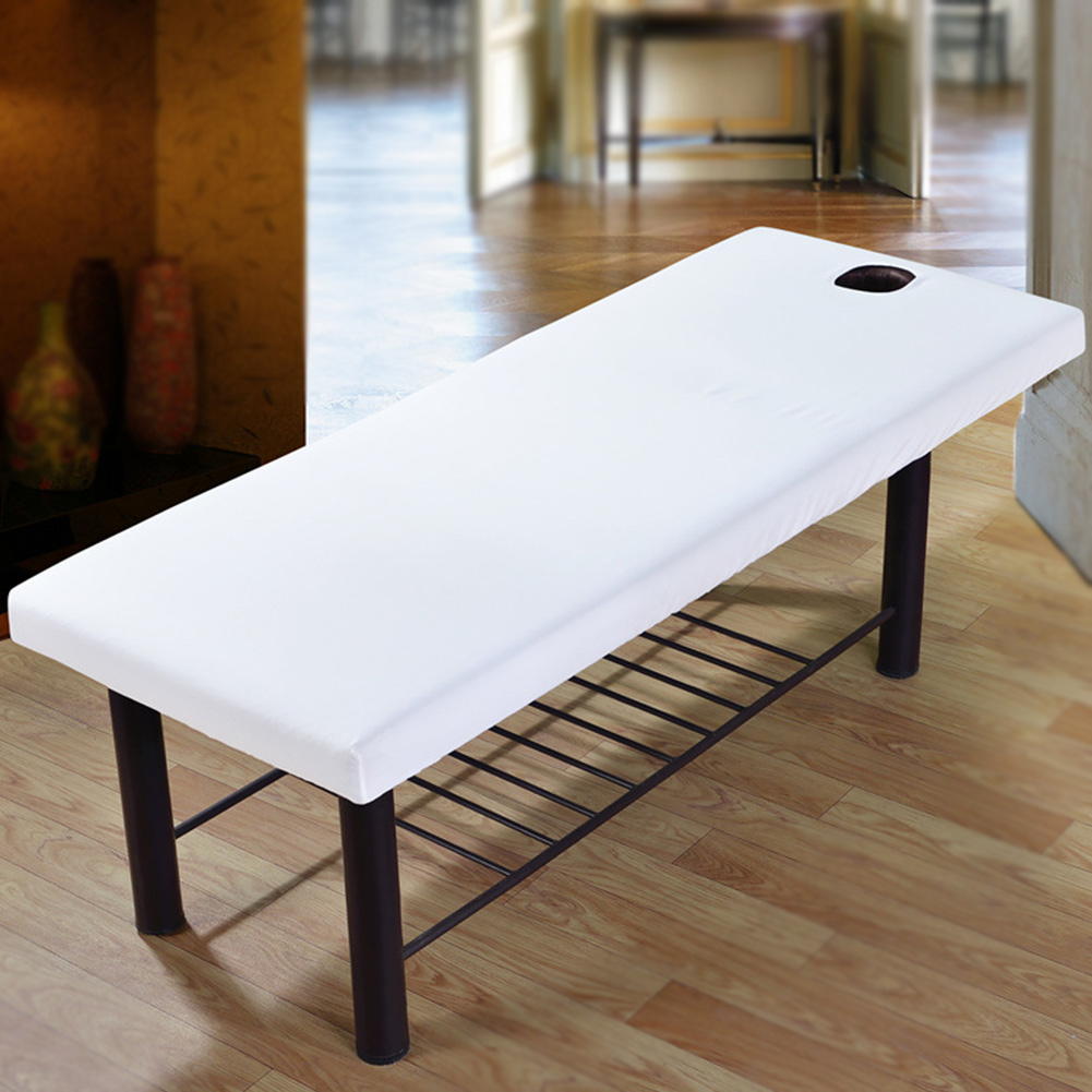 Polyester blød massagebetræk sofa monteret all-round wrap genanvendelig elastisk forreste hul salon salon lagen solid firkantet hoved  l0522: Hvid