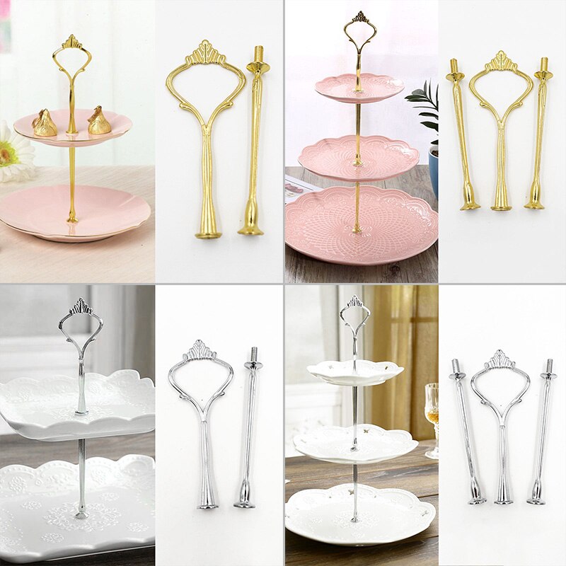 2/3 etagers glas stativ eftermiddagste bryllup tallerkener fest service gylden/sølv etager kage tallerken stativ cupcake ingen tallerken