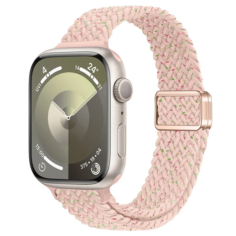 Bracelet en Nylon pour Apple Watch 9 8 7 45mm 41mm Ultra 49mm, boucle tressée mince, iWatch 6 5 4 SE 44mm 40mm 10 46mm 42mm: Noir Antique / 14mm