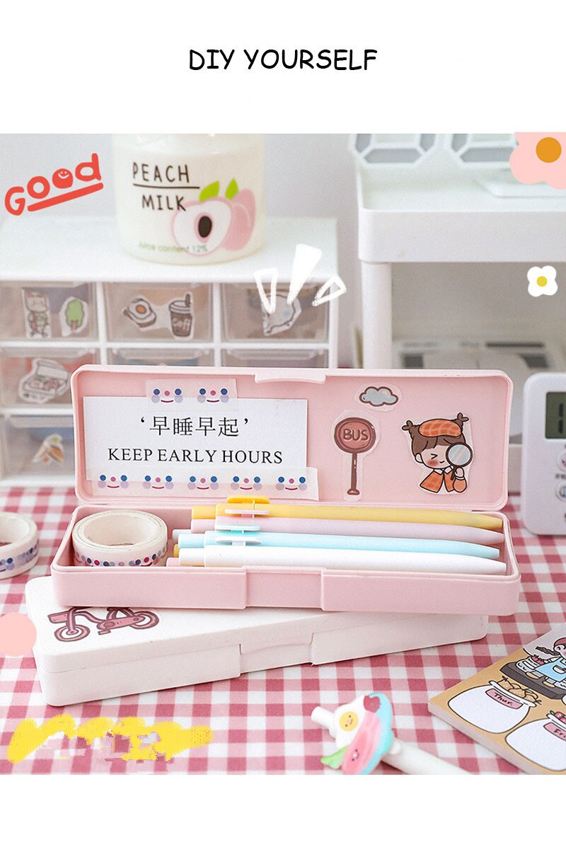 Stor kapacitet sød frostet blyantholder skrivebord arrangør opbevaringsboks kawaii penneholder skole kontor brevpapir æske