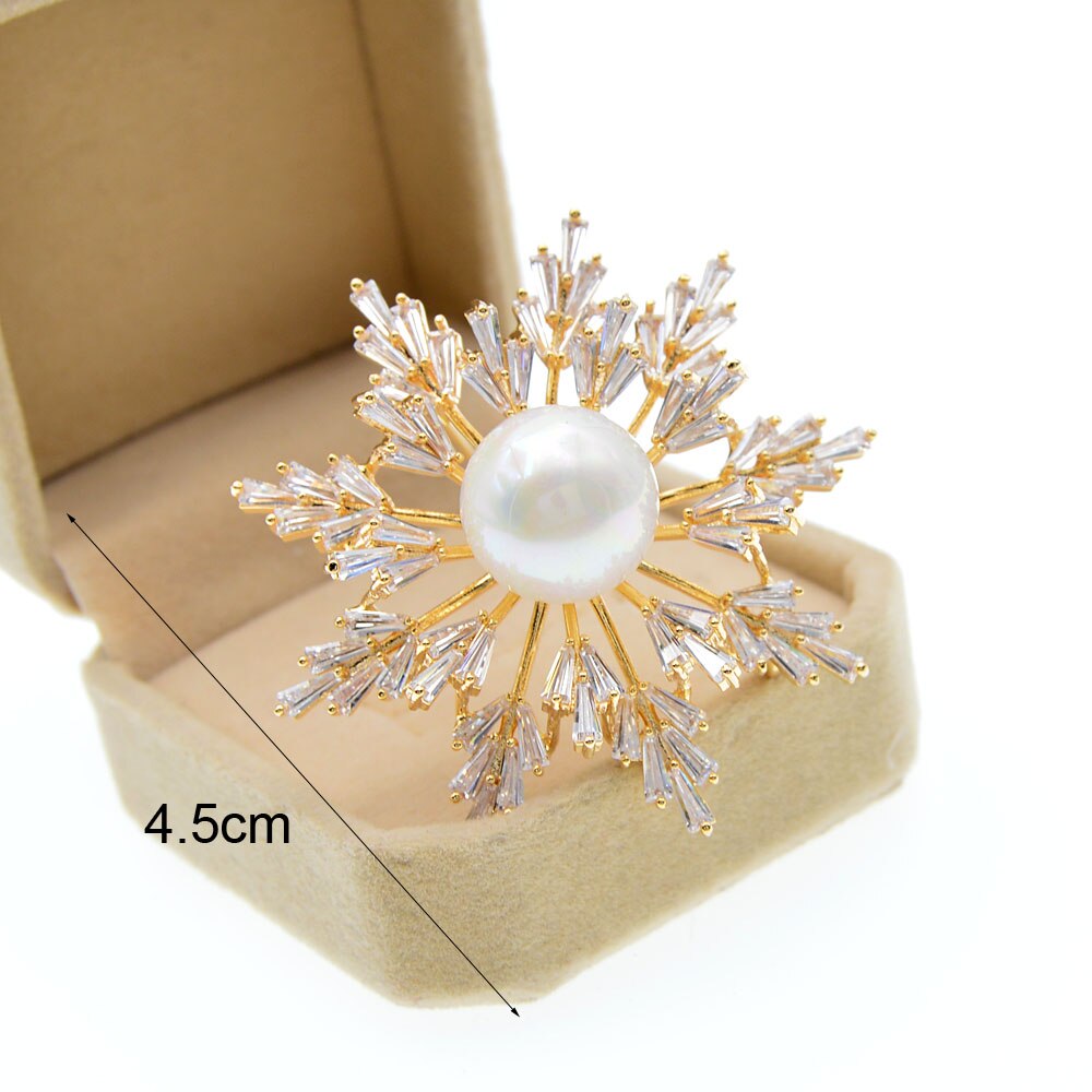 CINDY XIANG Cubic Zirconia Snowflake Brooches For Women Copper Jewelry Double Layer Pin Brooch Wedding Accessories