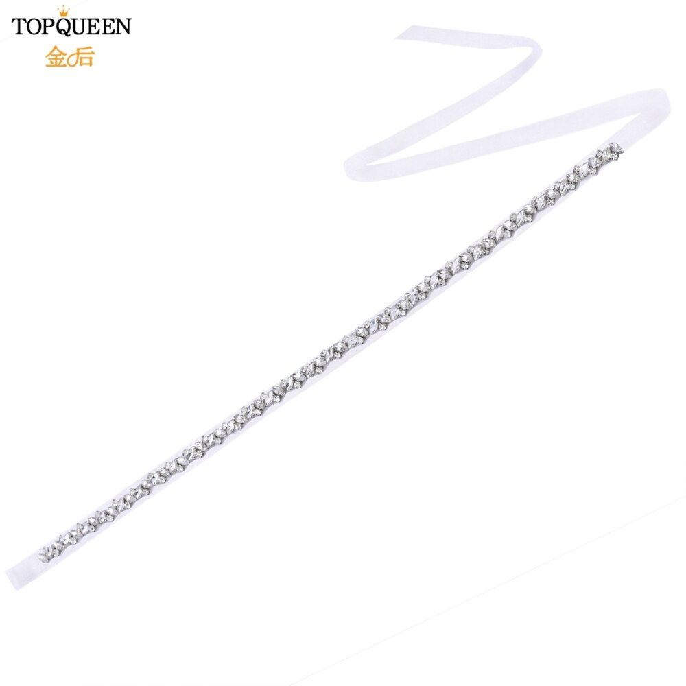 Topqueen S404 Zilveren Steentjes Riem Bruids Trouwjurk Accessoires Vrouwen Diamonds Party Gown Avond Sash Kleding Applicaties: white organza