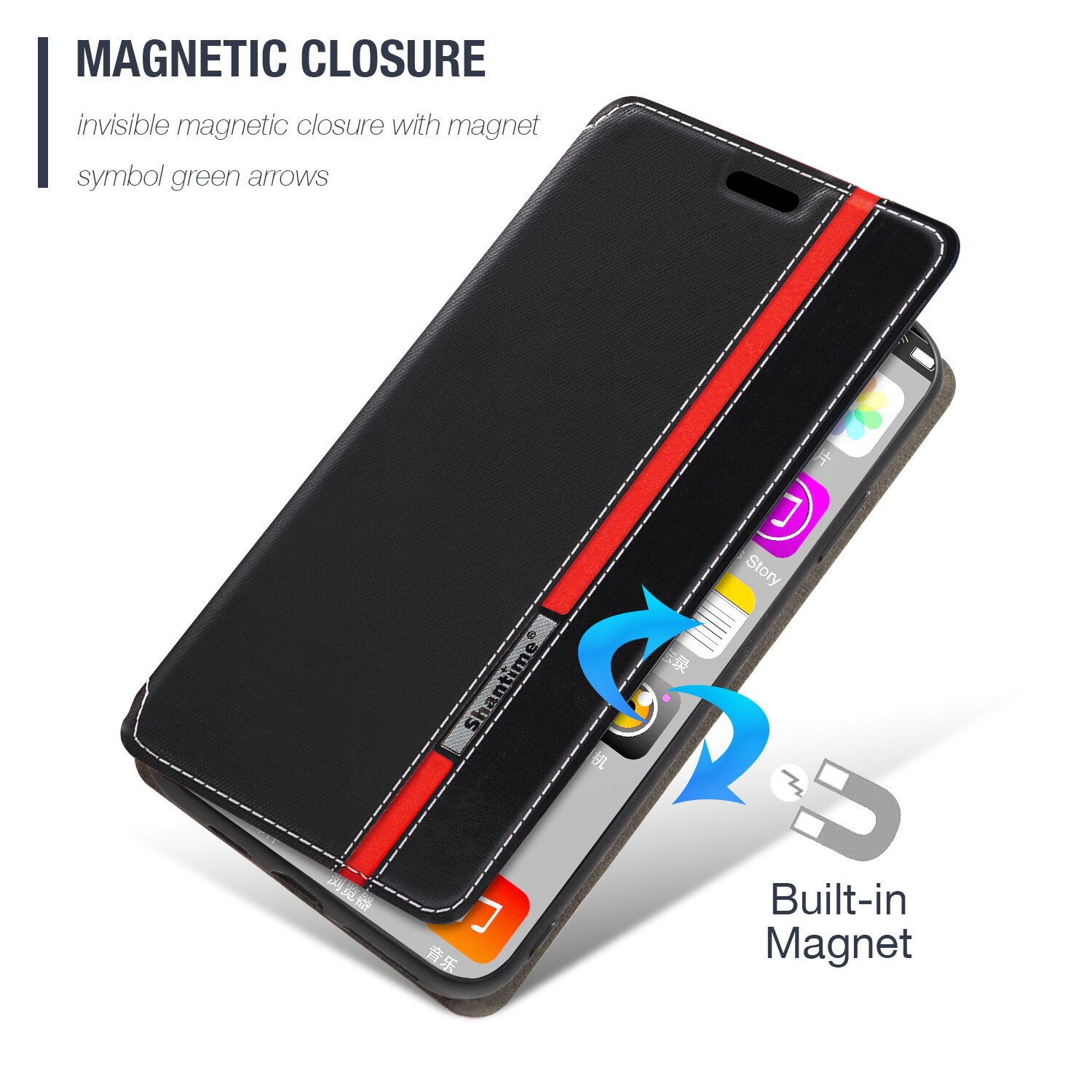 per Oukitel WP17 custodia moda multicolore chiusura magnetica custodia in pelle Flip coperchio con porta carte 6.78 pollici: nero