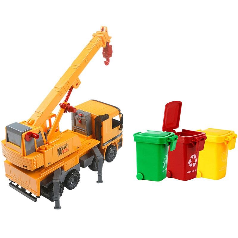 Toy Vehicles Garbage Truck's Trash Cans with Friction Powered Crane Truck Vehicle Toy Construction Toy