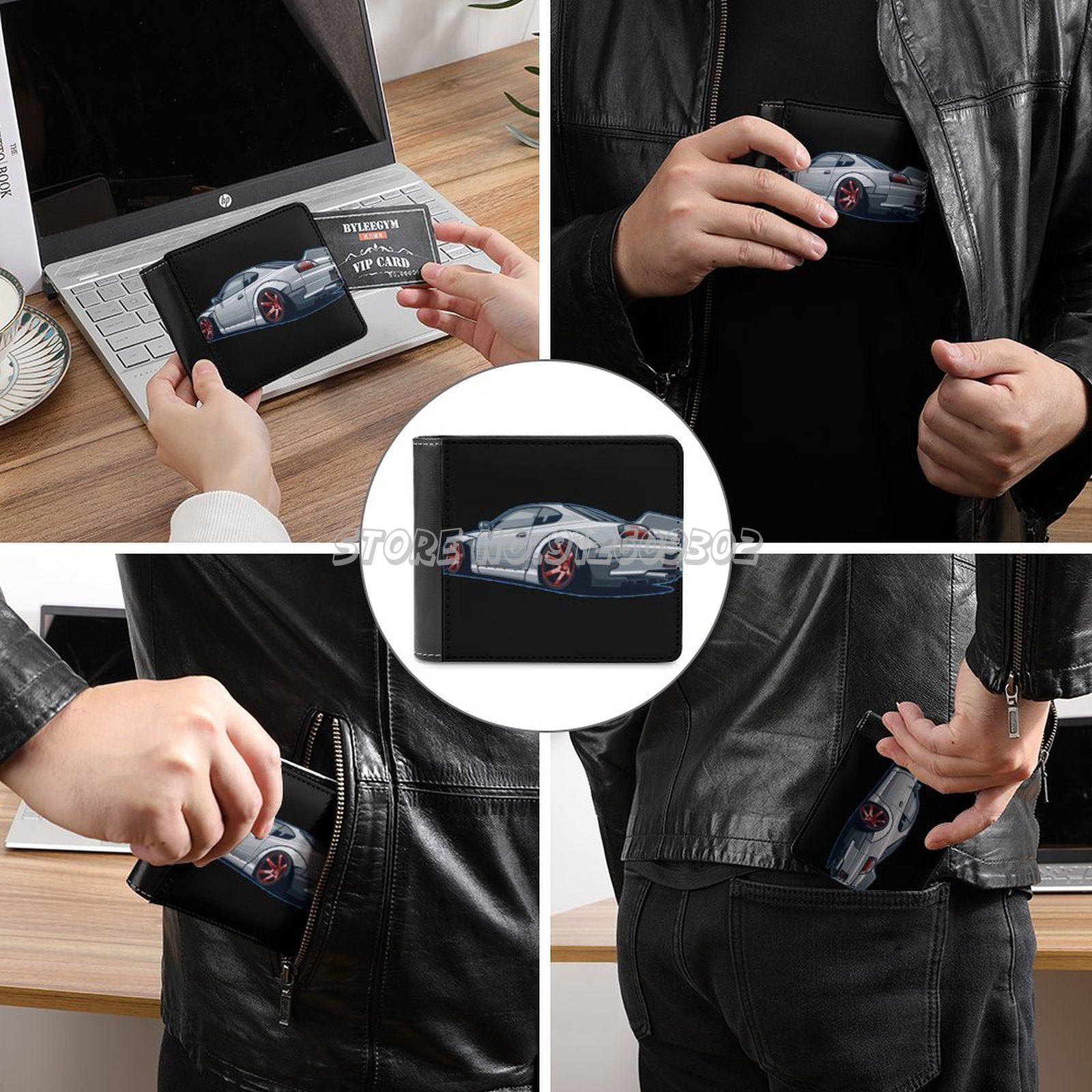 S14 Men&#39;s Wallet Leather Purse Holder Credit Card Short Wallet S15 Silvia Nissan S14 Skyline Car Sports Car Jdm Japanese