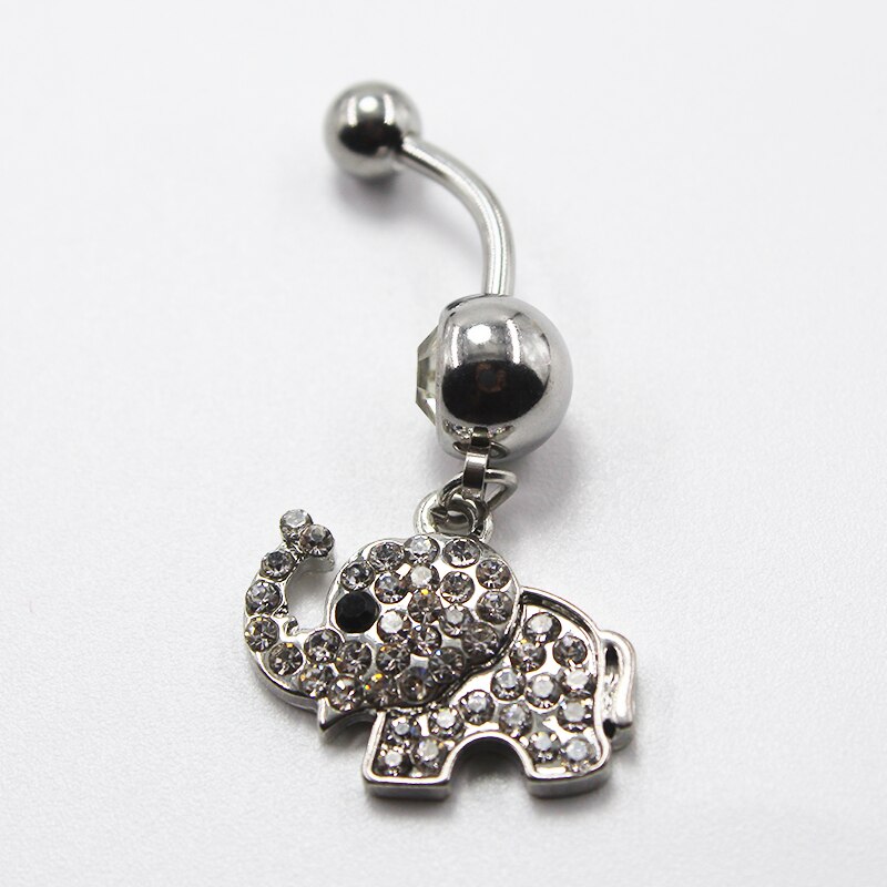 1pc Animal Olifant Buik Ringen Rvs Crystal Rhinestone Belly Button Rings Belly Piercing Navel Piercing Sieraden: Default Title