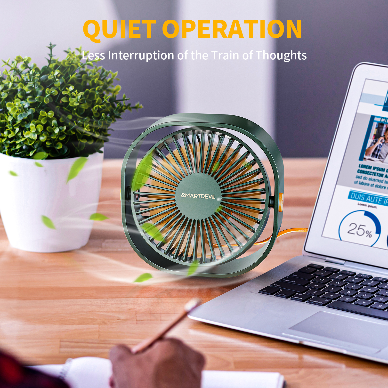 SmartDevil Small Personal USB Desk Fan,3 Speeds Portable Desktop Table Cooling Fan Quiet Operation for Home Office Car Outdoor