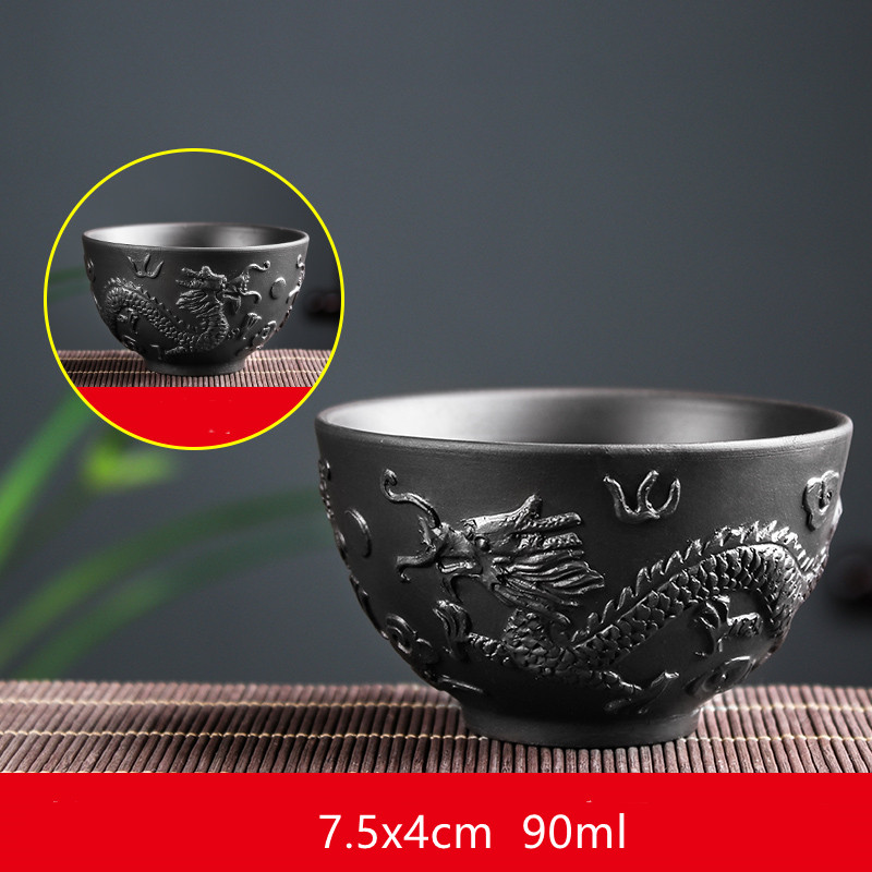 Yixing-tazas de té de arcilla púrpura de dragón tallado a mano, taza maestra china, suministros para beber para el hogar, 4 piezas: E