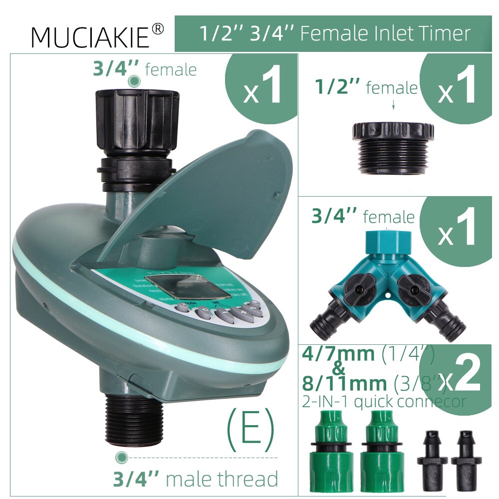 Garden Automatic Watering Timer Smart Home Programming Watering Valve Greenhouse Drip Irrigation System LCD Display Controller: E