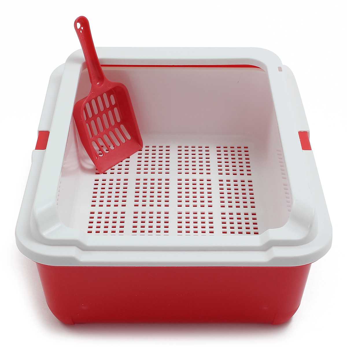Cat Litter Box Cat Toilet Pine Litter Bedpans Semi-Closed Anti-splashing Cat Pot Crystal Sand/bentonite/tofu available: red