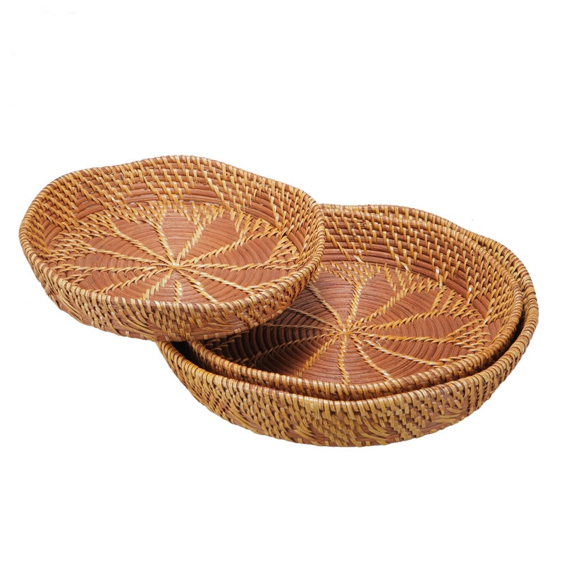 Fine finish exquite handwork Pizza dishes wickerwork plates willow crafts kitchen storage box basket yellow dishes fruit tray