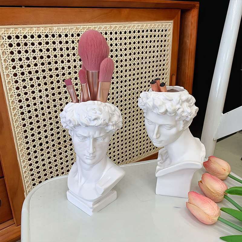 Harpiks vase boligindretning makeup børste opbevaringsboks penholder europæisk stil dekoration david hoved skulptur model bryllup