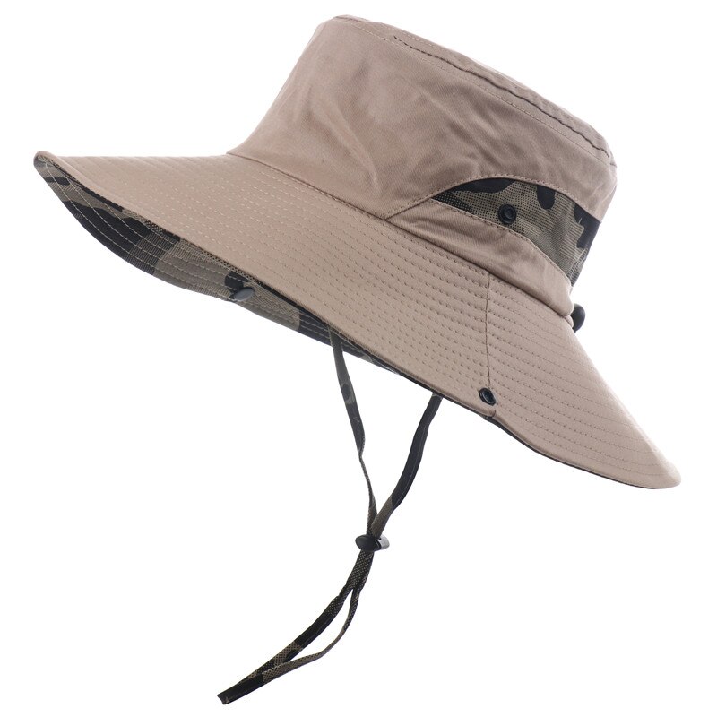 CAMOLAND Male UV Protection Sun Hats Camouflage Bucket Hat For Women Men Outdoor Fishing Hiking Hat Summer Boonie Beach Caps: Khaki