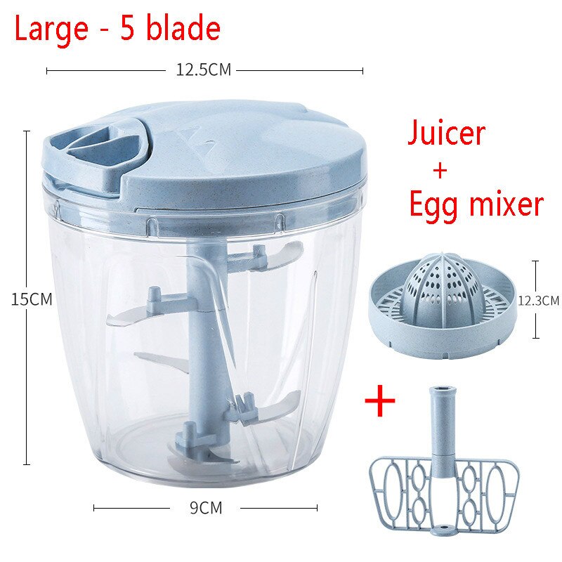 Manuel madhakker pull løghakker stor grøntsagsprocessor blender hakker/mixer til æg kød salat frugt pesto puré: E-blå