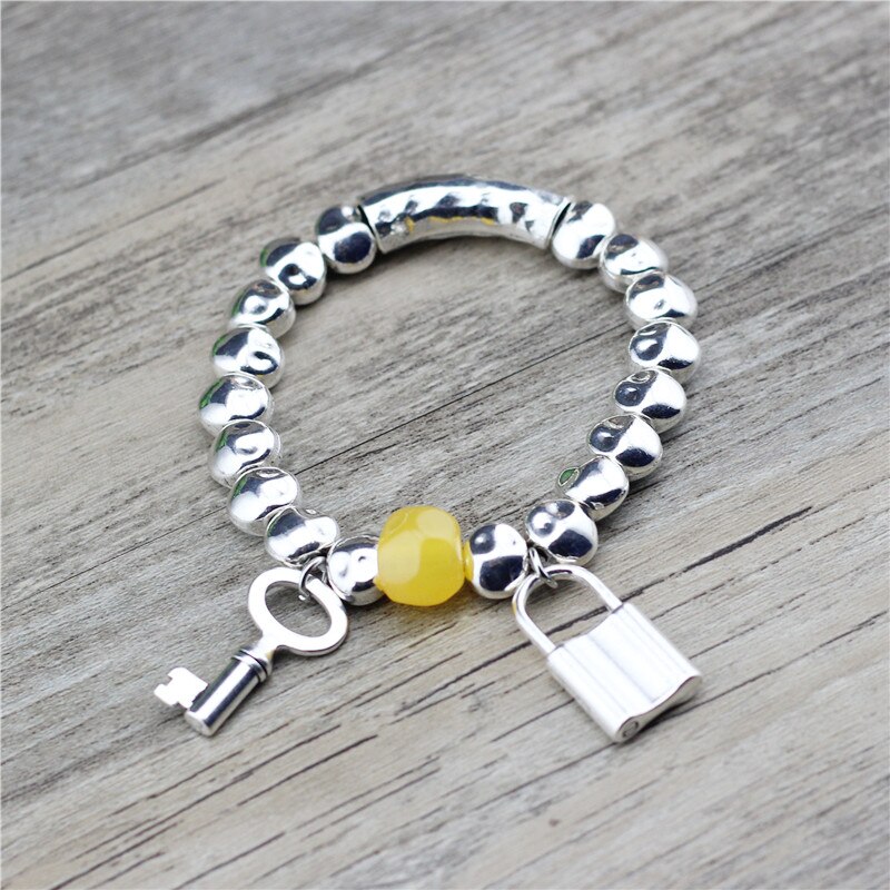 Anslow vintage smykker diy lås og nøgle elsker zink legering søde romantiske trendy armbånd & amp; armringe ven lav 0829lb: Gul