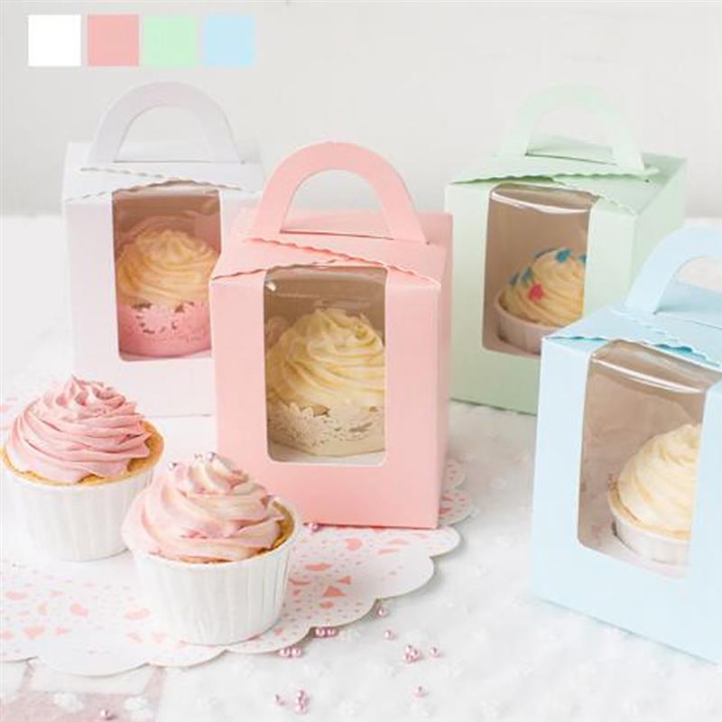20 Stuks Leuke Mini Biscuit Snoep Doos Enkele Muffin Doos Draagbare Roze Venster Cupcake Doos Mousse Modder Pudding Fles Verpakking cup