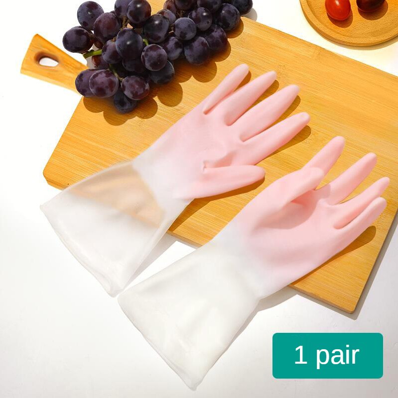 Gants en caoutchouc pour femmes, cuisine, vêtements de lavage épais, vaisselle, ménage étanche, durables, Plus des gants en Latex de velours: Pink 085 models