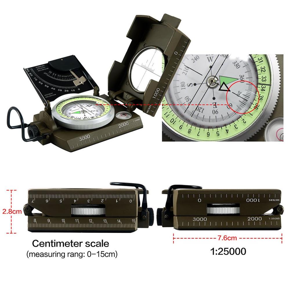 Professionele Aluminium Kompas Met Waarneming Sinus Lichtgevende Kompas Voor Outdoor Wandelen Camping