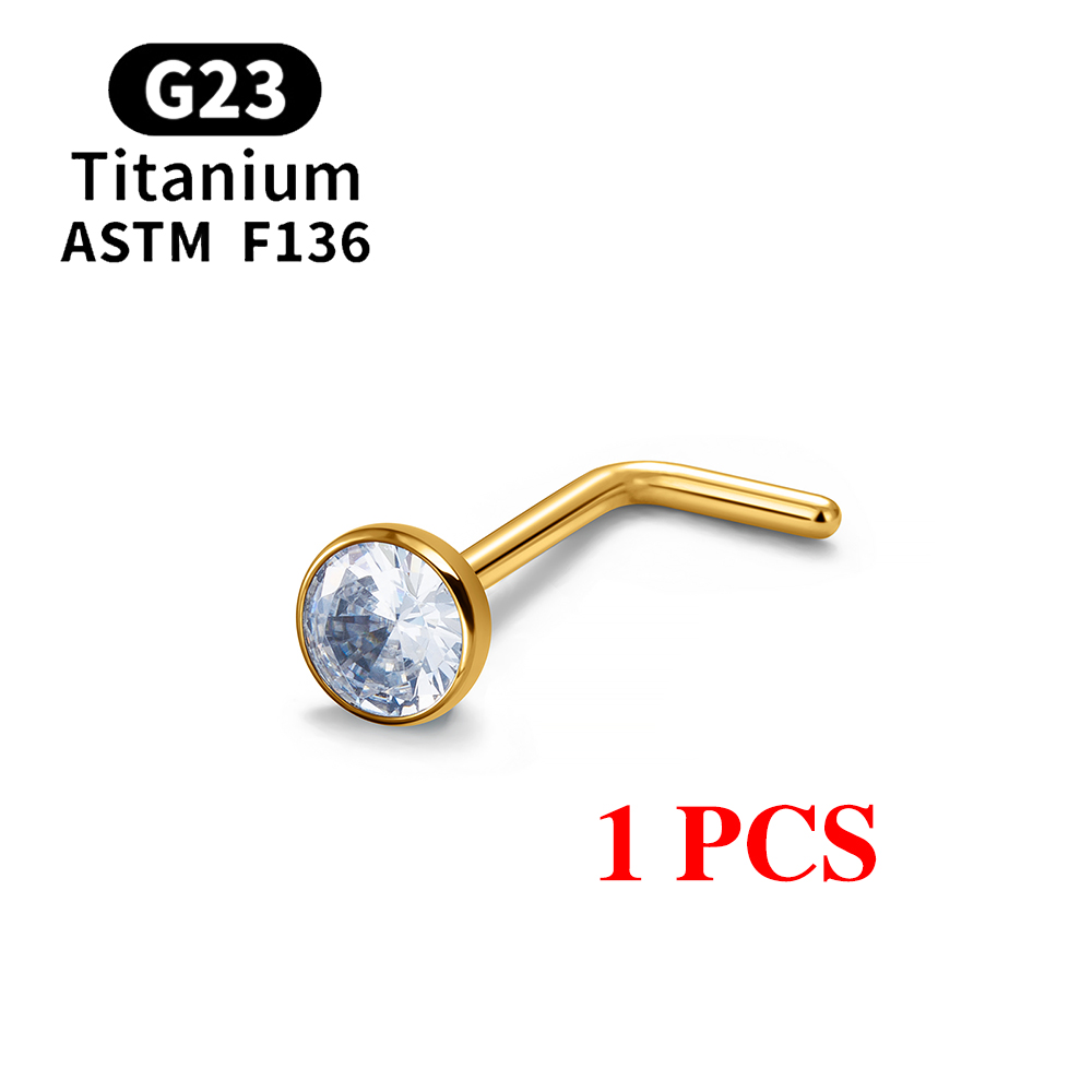 1/10 Uds ASTM F136 G23 Piercing de titanio para la nariz 20G tachuelas para la nariz en forma de L con circonita 2-3mm anillos para la nariz joyería para Piercing de la nariz: Verde / Color dorado