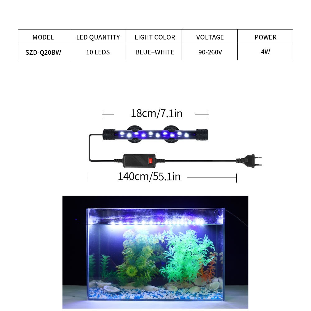 Zeven Masterrgb Aquarium Licht 18-57Cm Afstandsbediening Duiken Lamp Kleurrijke Lamp 90-260V Lamp Voor planten Aquarium Amfibische Gebruik: SZDQ20BW
