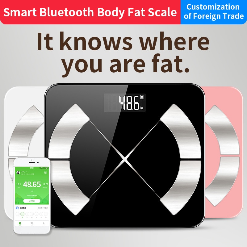 Bluetooth vaa'at lattia ruumiinpaino kylpyhuonevaaka älykäs taustavalaistu näyttö vaaka ruumiinpaino kehon rasva vesi lihasmassa bmi