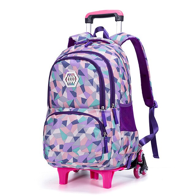 Grote Capaciteit Trolley Rugzakken Kind Schooltassen Voor Tienermeisjes Jongens Waterdichte School Rugzak Kids Reizen Wielen Zak: purple-6 wheels