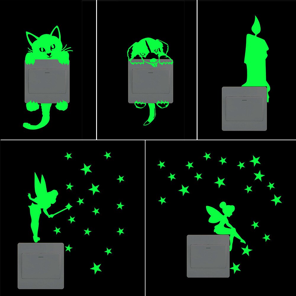Lichtgevende Stickers, Schakelaar Muurstickers Fluorescentie Stickers Glow In The Dark, Woonkamer Slaapkamer Verwijderbare Muurstickers Muurschilderingen: 5PCS