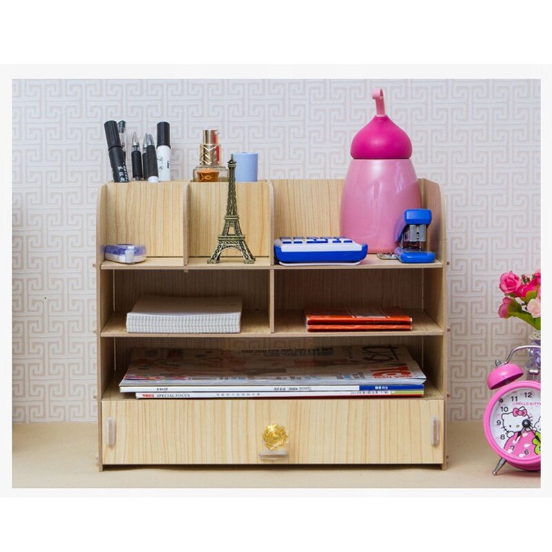 Desktop Office Storage Box Filing Sundry Storage Shelving Desk Bookshelf File Rack Large Wood
