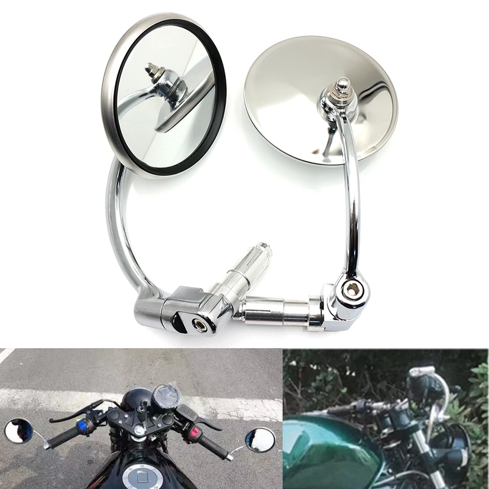 1 Paar Cafe Racer Motorfiets Achteruitkijkspiegels Rvs Stem Vintage Motorfiets Zijspiegels