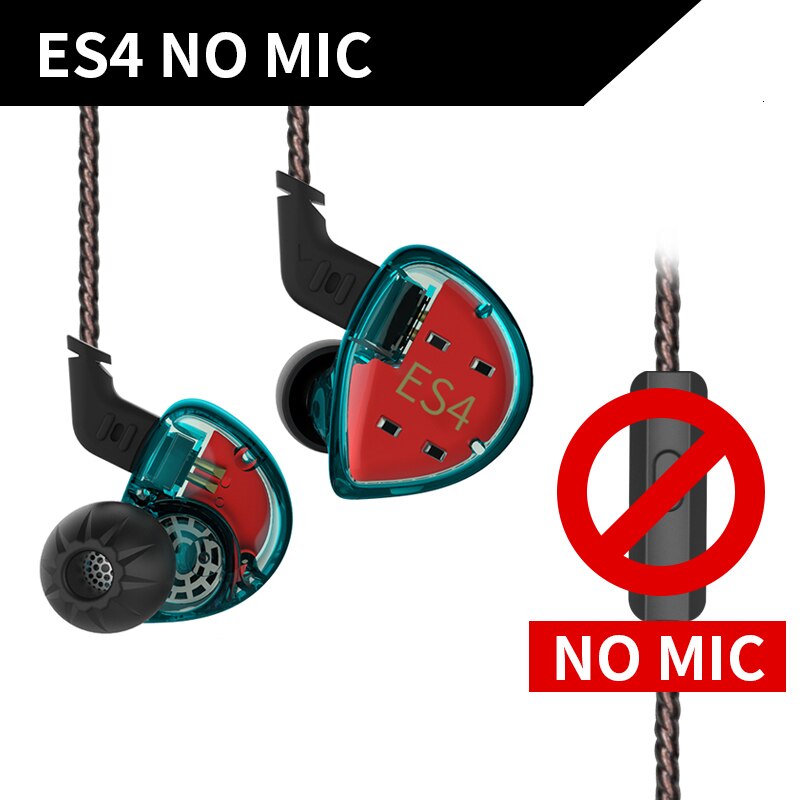 Kz  es4 in ohrhörer-monitor-headset mit dynamischen und armatur-treibern, hifi-bass, geräuschunterdrückung und ohrbügeln: Es4 indigo ohne mikrofon