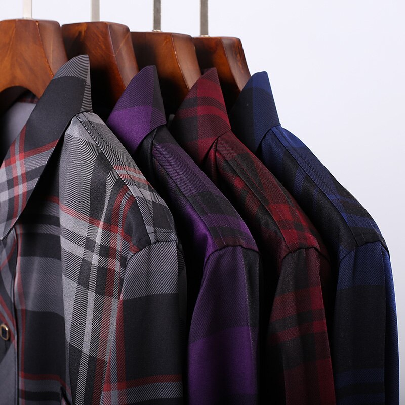 Miacawor Heren Shirts Lente Lange Mouw Slim Fit Camisa Masculina Business Casual Plaid Shirts Vintage Mannen Kleding C589