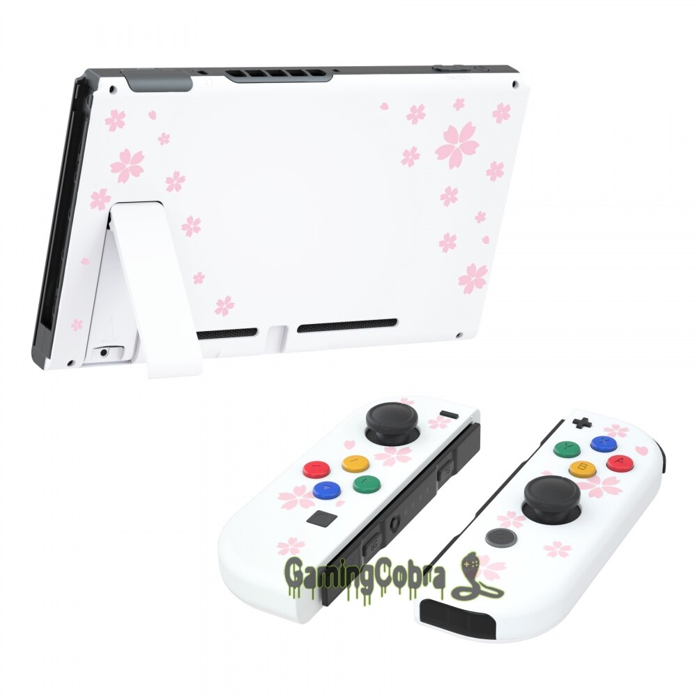 Roze Sakura Bloemblaadjes Soft Touch Grip Terug Plaat + Controller Shell W/Volledige Set Knoppen Voor Ns Schakelaar Handheld console & Joy-Con