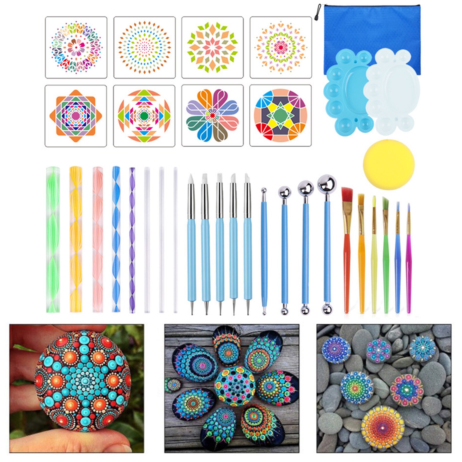 16/18/34/35pcs Mandala Dotting Tools for Painting Rocks Mandala Painting Dotting Stencil Dot Mandala Kit Nail Rock Fabric Art