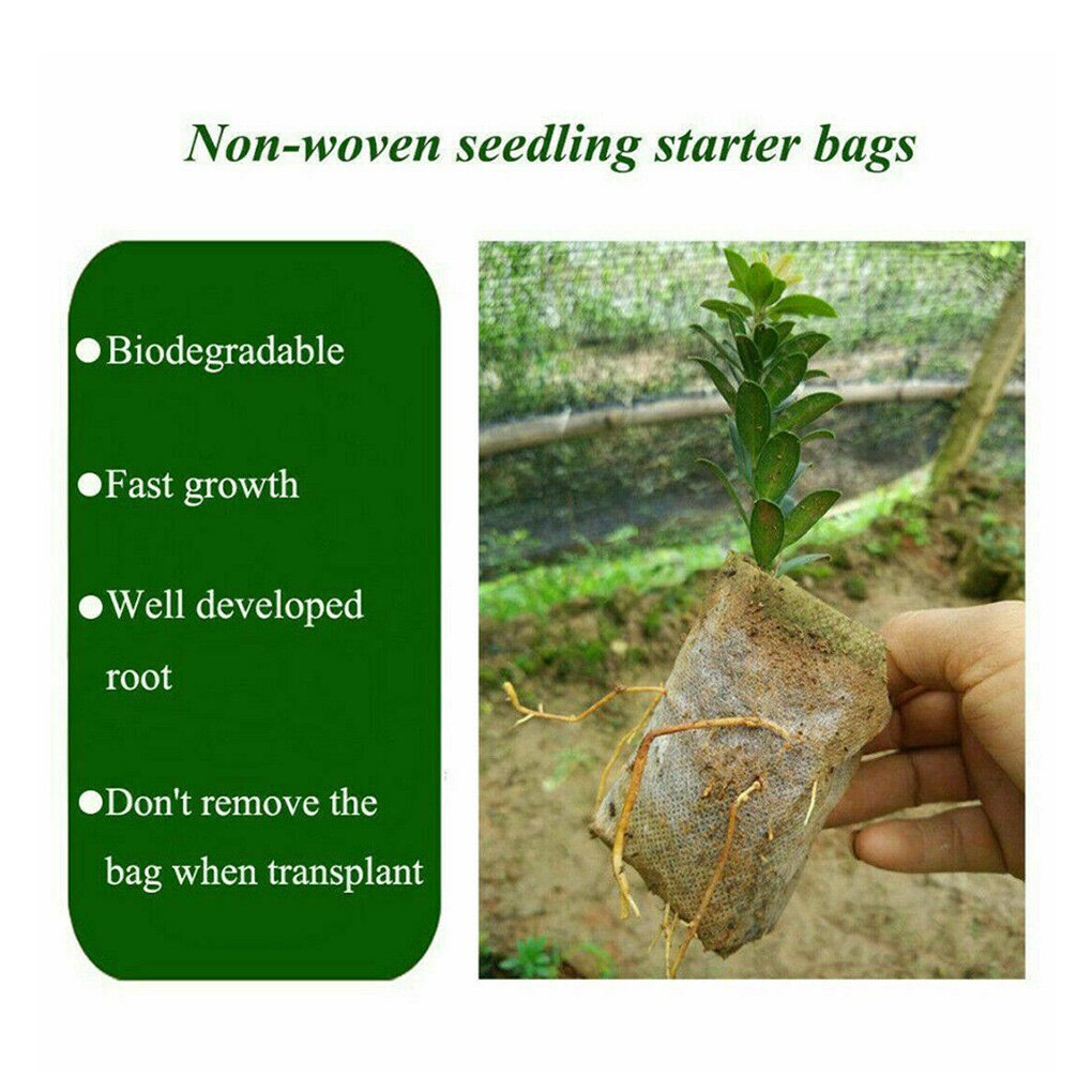100pcs Biodegradable Seed Starter Bags Breathable Plant Nursing Growing Pouch Vegetable Flower Plant Grow Bags
