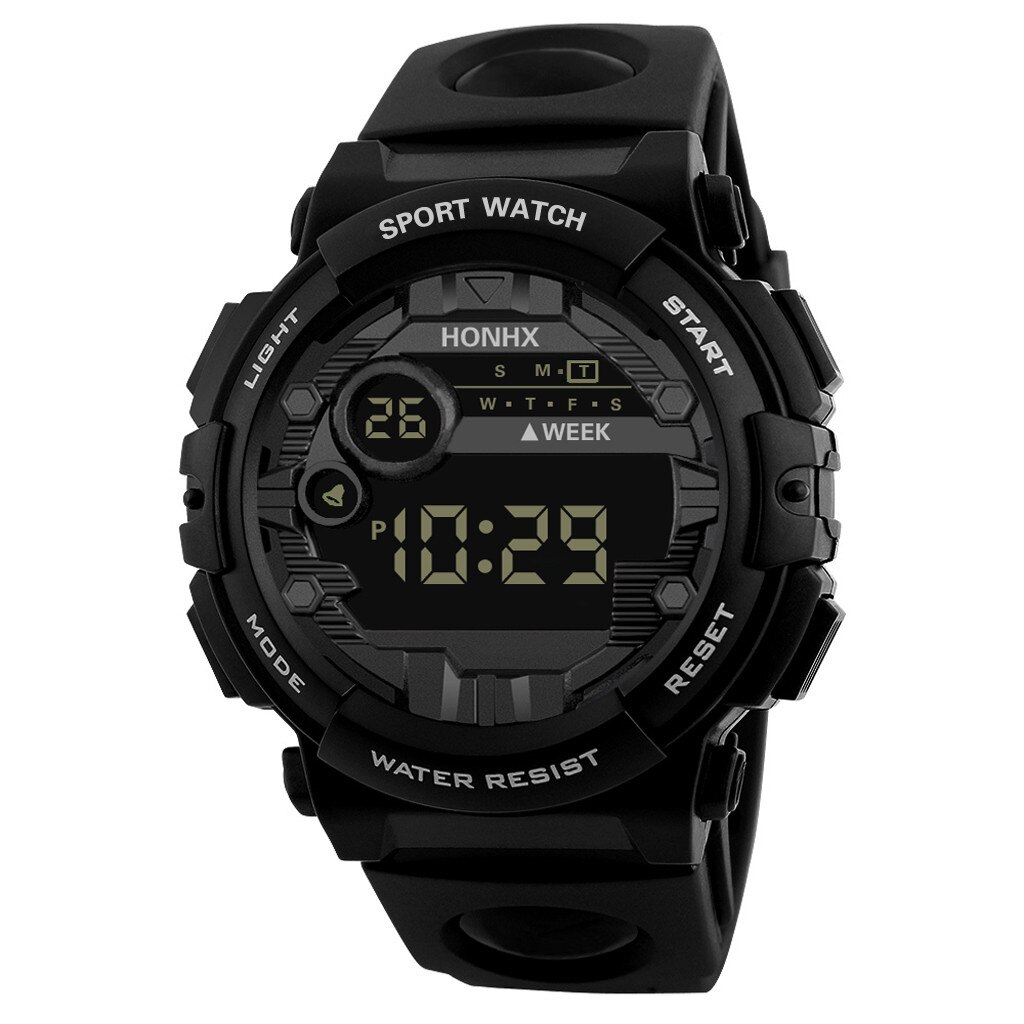HONHX luxe hommes LED montre numérique Date Sport hommes en plein air montre électronique loisirs Sport LED montre relogio numérique: Black
