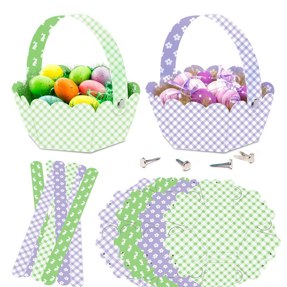 12pcs DIY Easter Bag Rabbit Egg Handbag Storage Basket With Nails Cookies Packing Bags Happy Easter Decoration