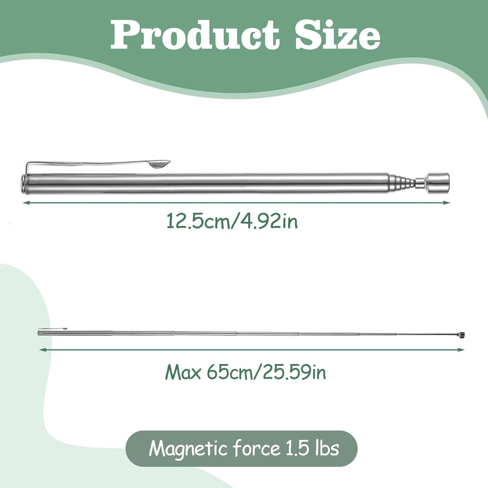 Draagbare magnetische pick-up Telescopisch draaibaar Zilver Magnetische pick-up staaf met intrekbare penclip Magneet Zuigstaaf Handgereedschap