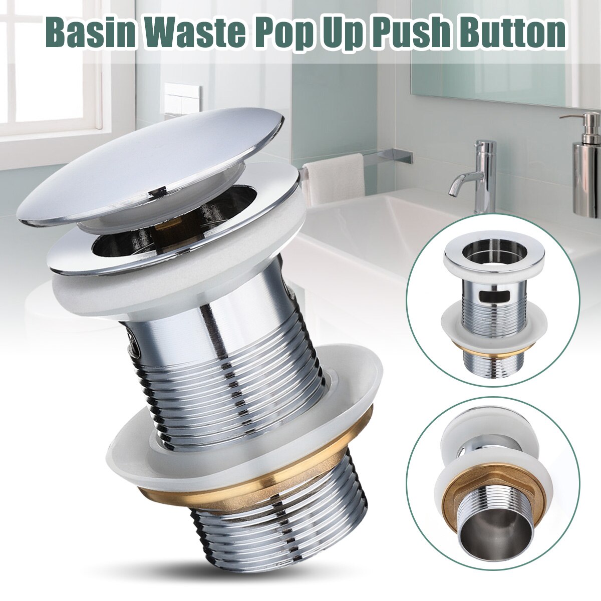 Zinc Alloy Click Slotted Basin Sink Tap Drain Bath Overflow Hole Push Button Pops up Clack Waste Plug