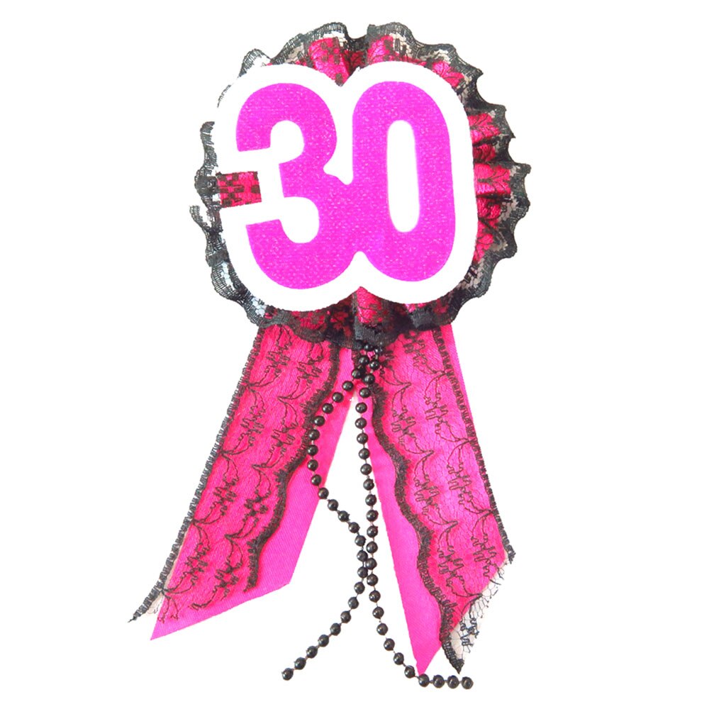 Roze Kant Lint Badge Nummer Plaque Knop Gelukkige Verjaardag 21 30 40 50 Volwassen Aniversary Pin Glitter Heldere Roze Broche